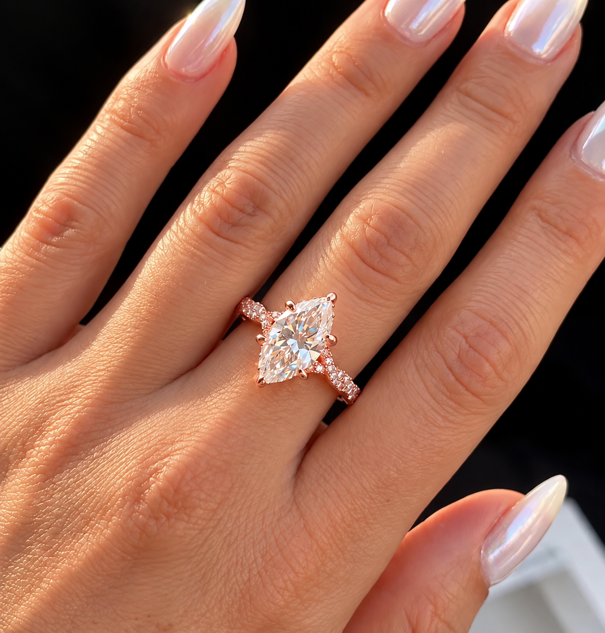 2 Carat Marquise Cut Moissanite Ring with Woven Intertwined Band