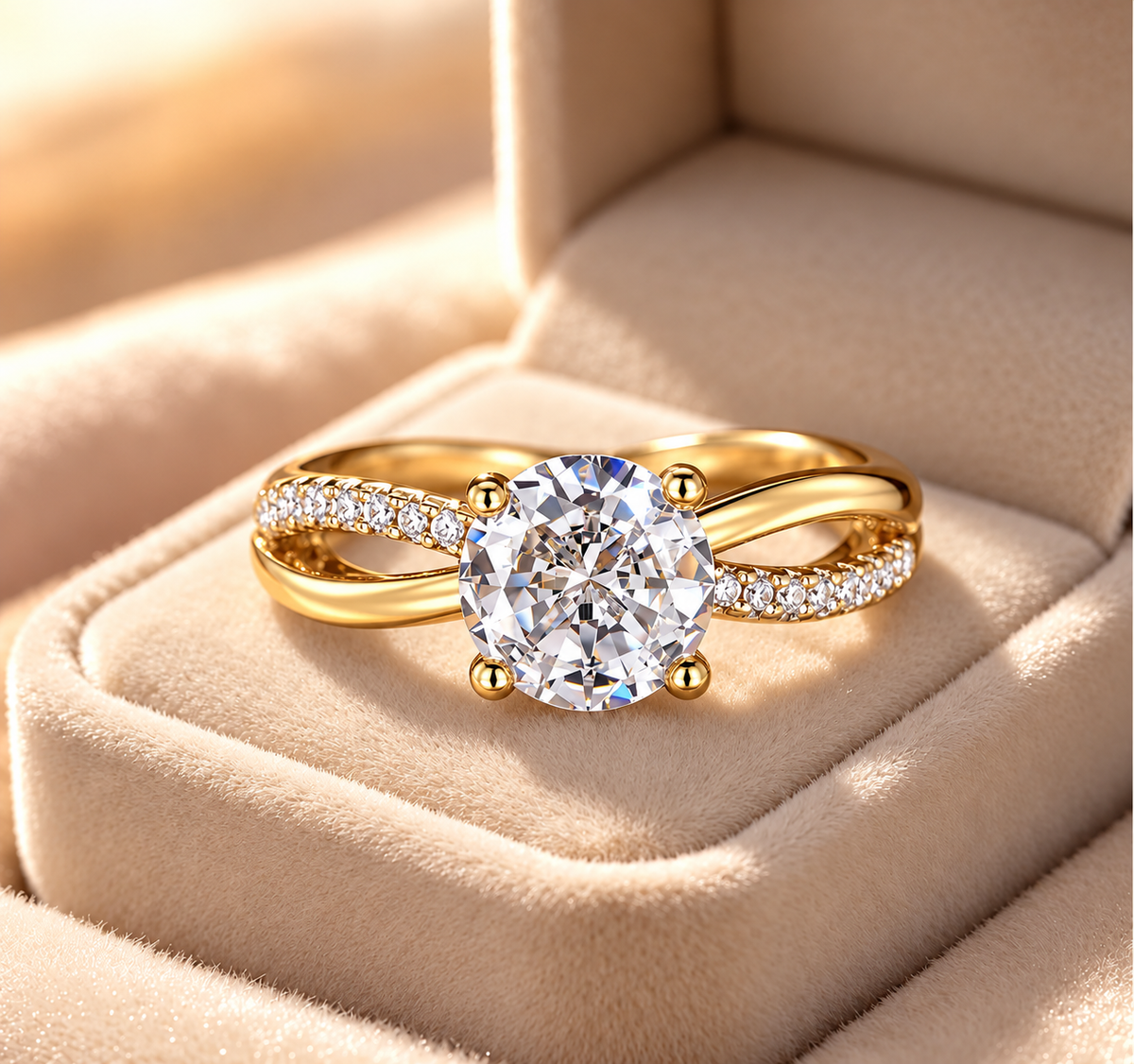 2 Carat Round Cut Moissanite Ring with Twisted Band
