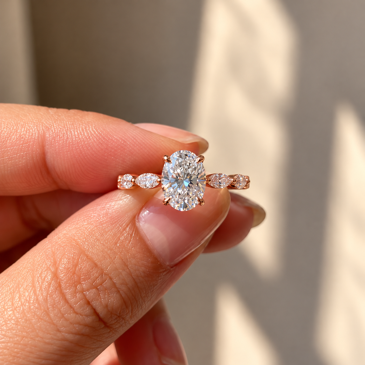 2 Carat Oval Cut Moissanite Ring with Vintage Twisted Band