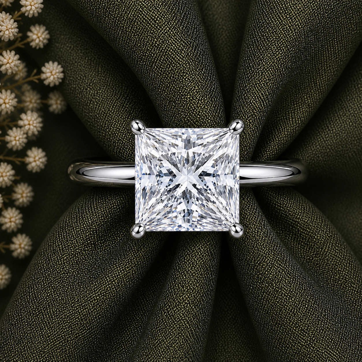 2 Carat Princess Cut Solitaire Moissanite Ring