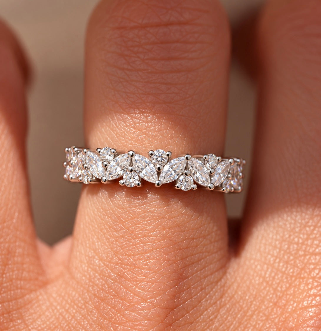 Marquise & Round Cut Half Eternity Moissanite Band