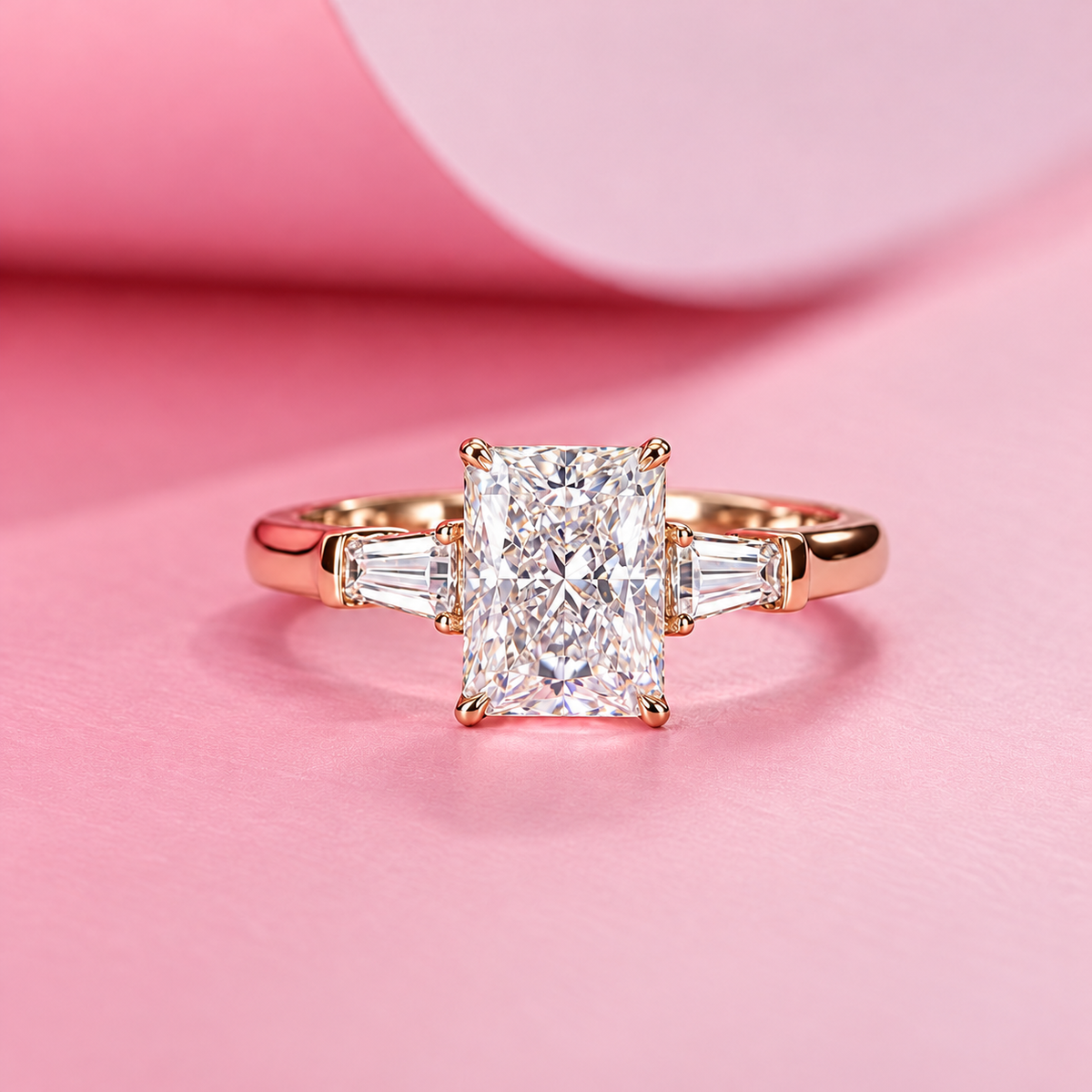 2 Carat Radiant Cut Moissanite Ring with Tapered Side Stones
