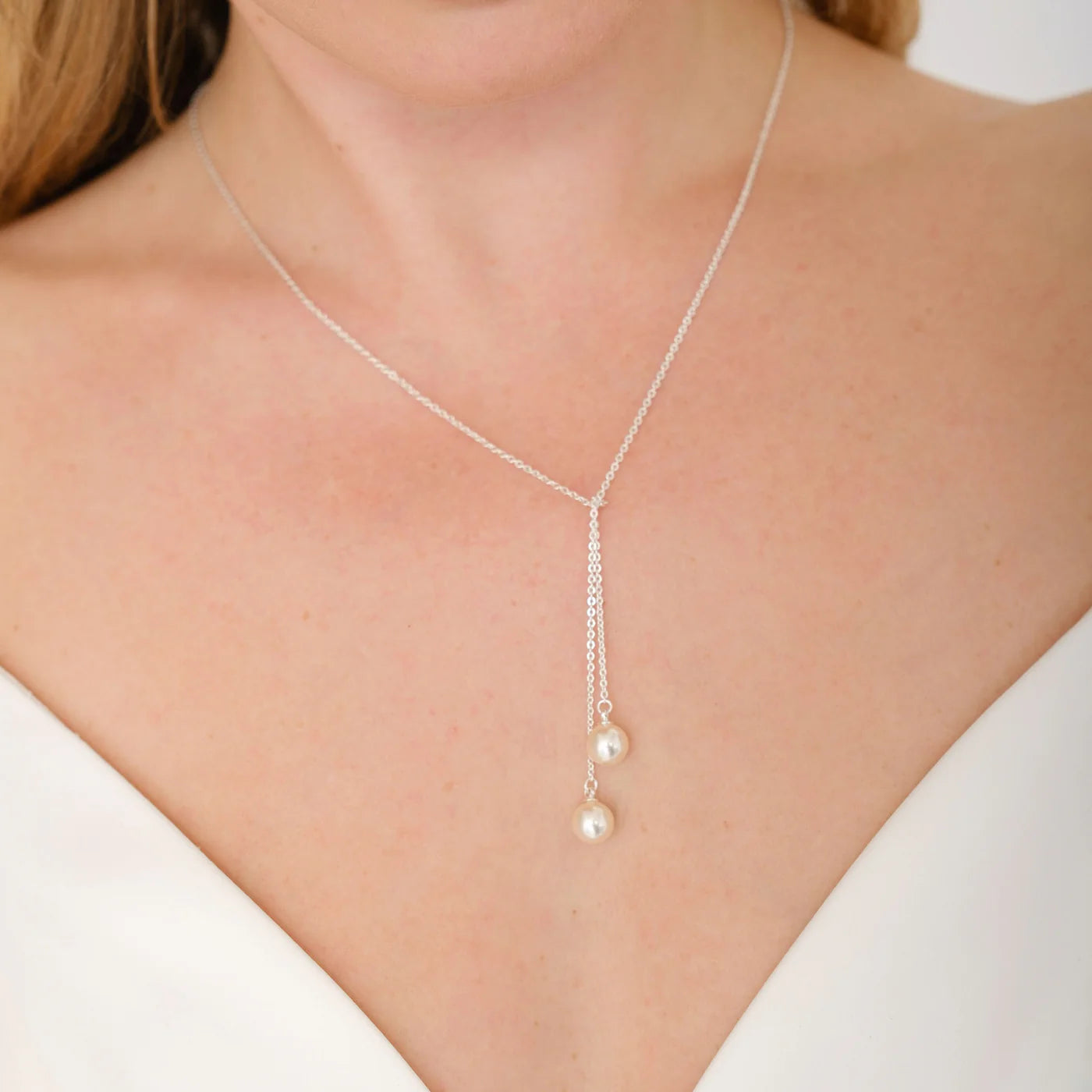 Silver Pear Droplet Lariat Bridal Necklace
