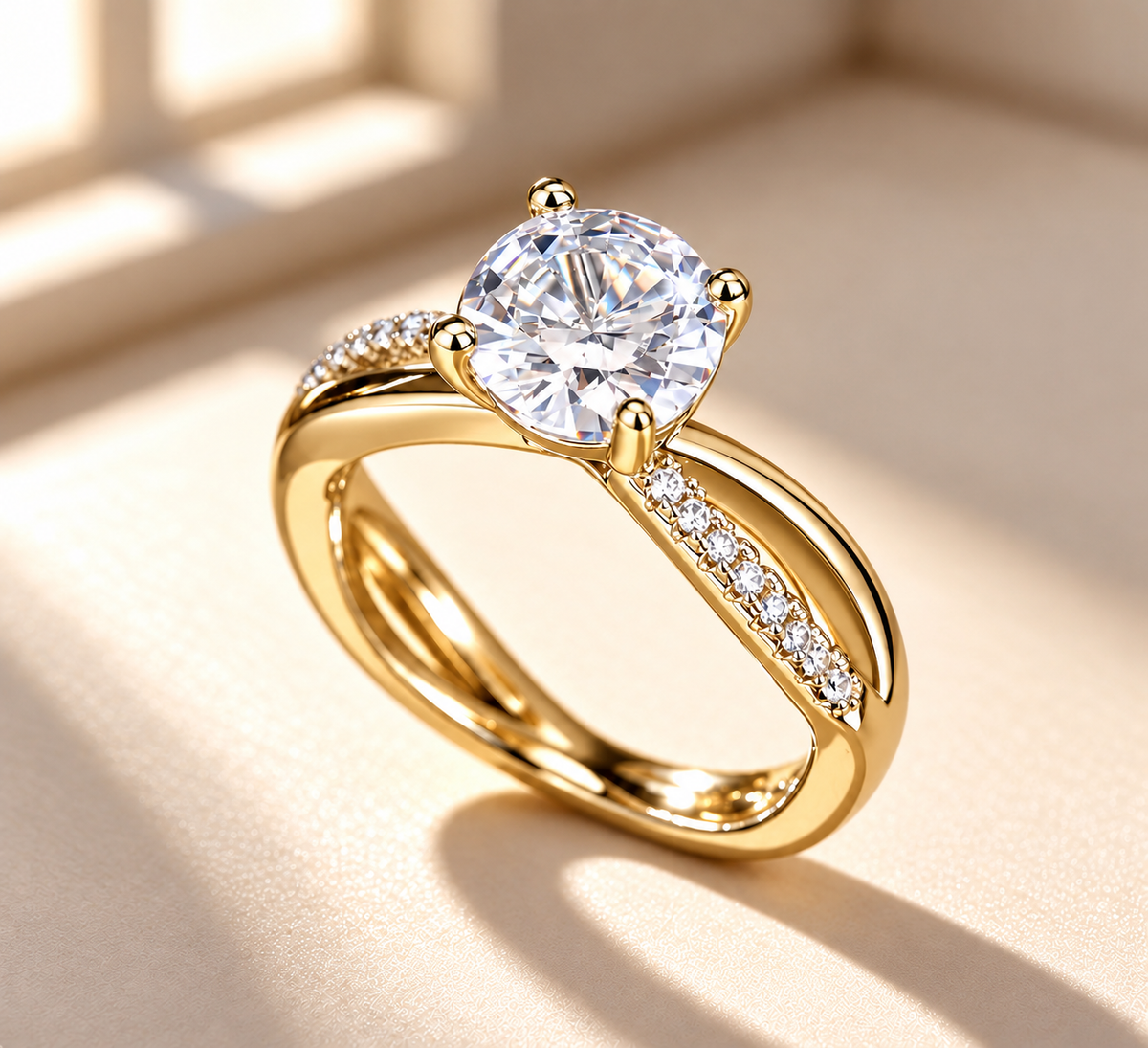 2 Carat Round Cut Moissanite Ring with Twisted Band