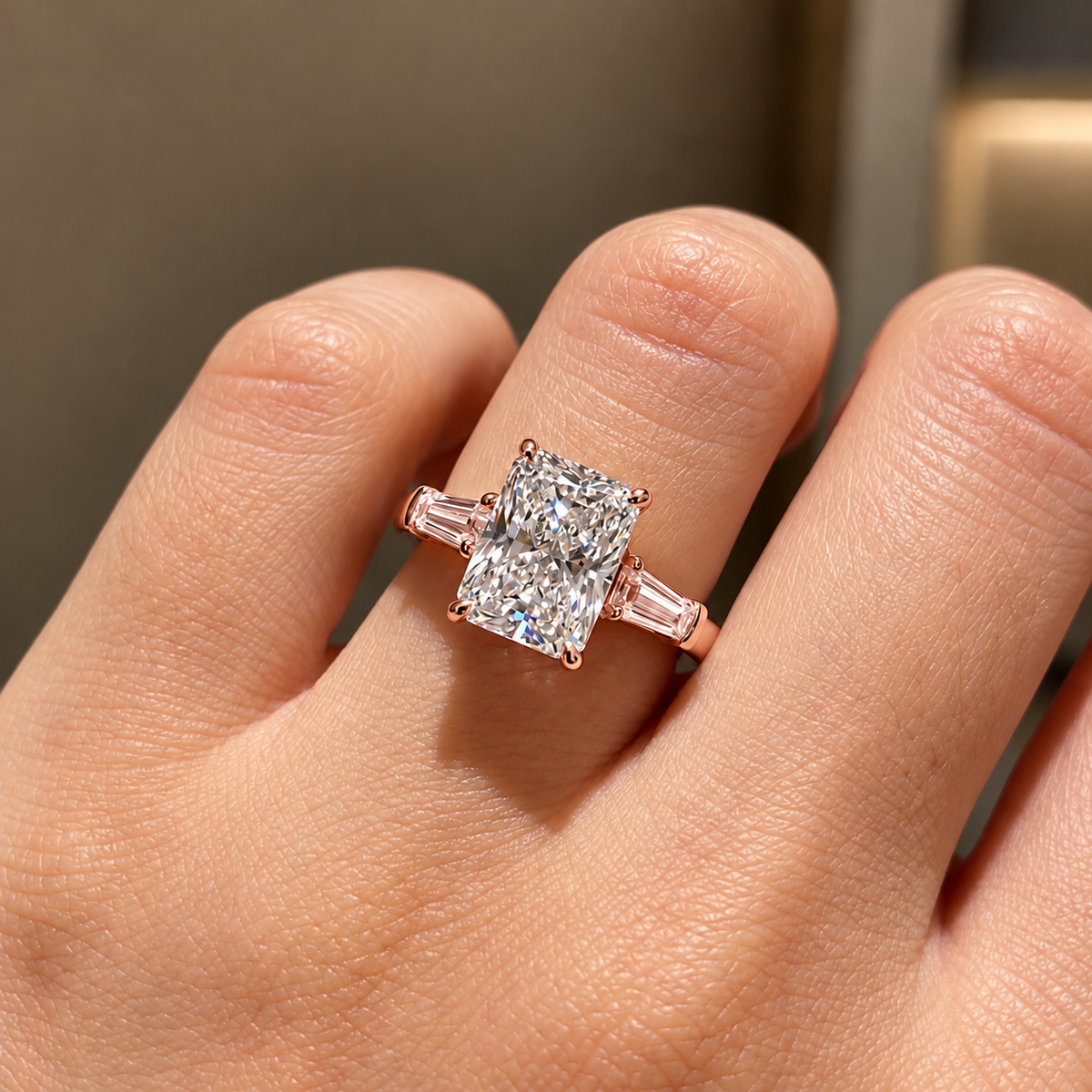 2 Carat Radiant Cut Moissanite Ring with Tapered Side Stones
