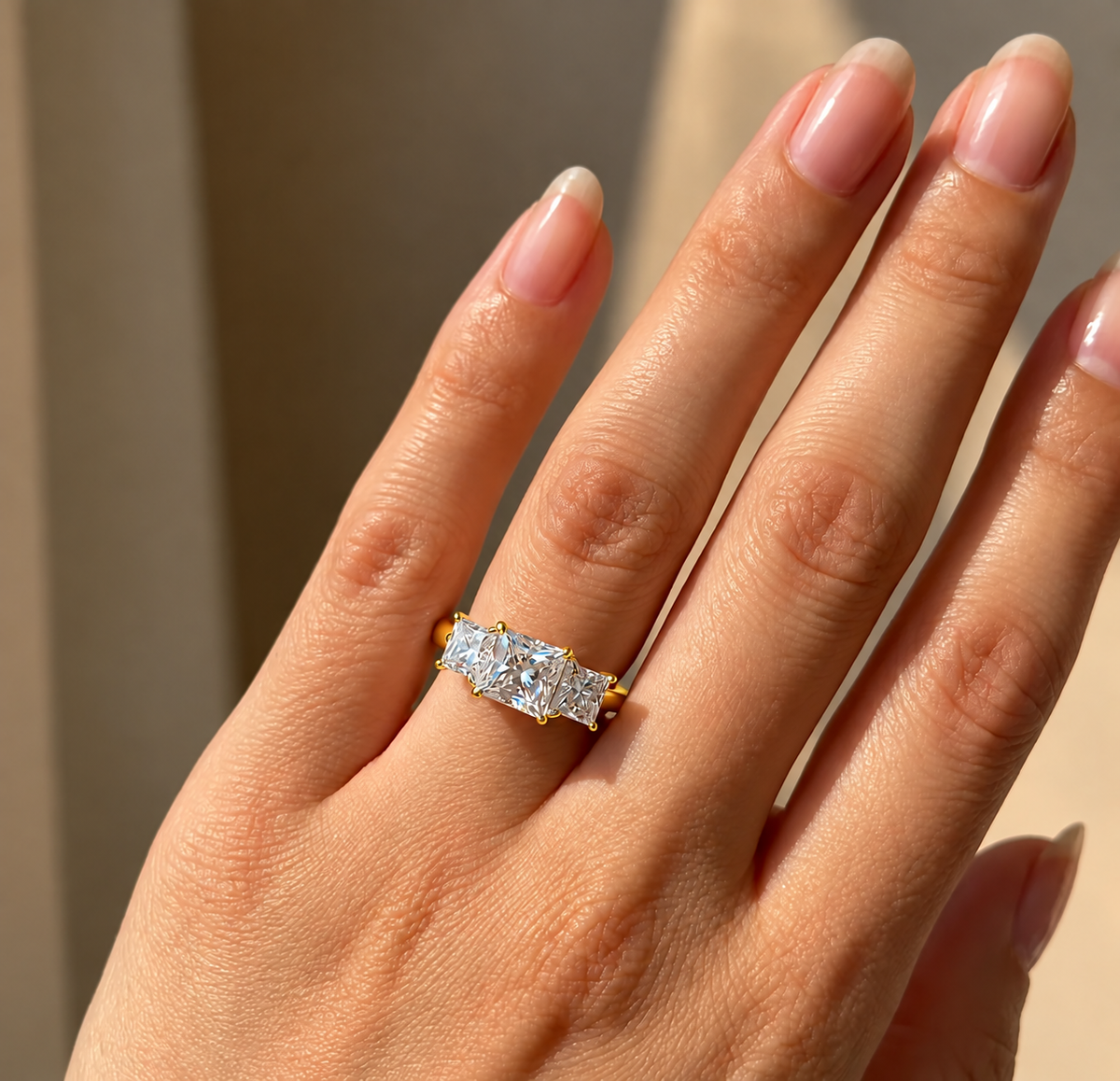 Three Stone Princess Cut Moissanite Ring