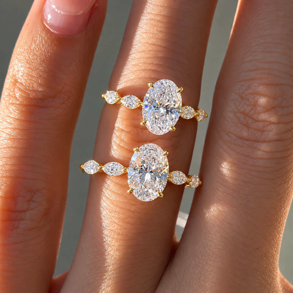2 Carat Oval Cut Moissanite Ring with Vintage Twisted Band