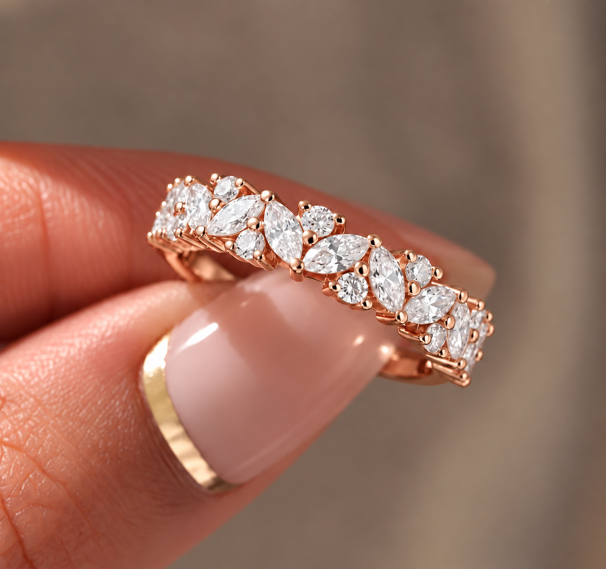 Marquise & Round Cut Half Eternity Moissanite Band