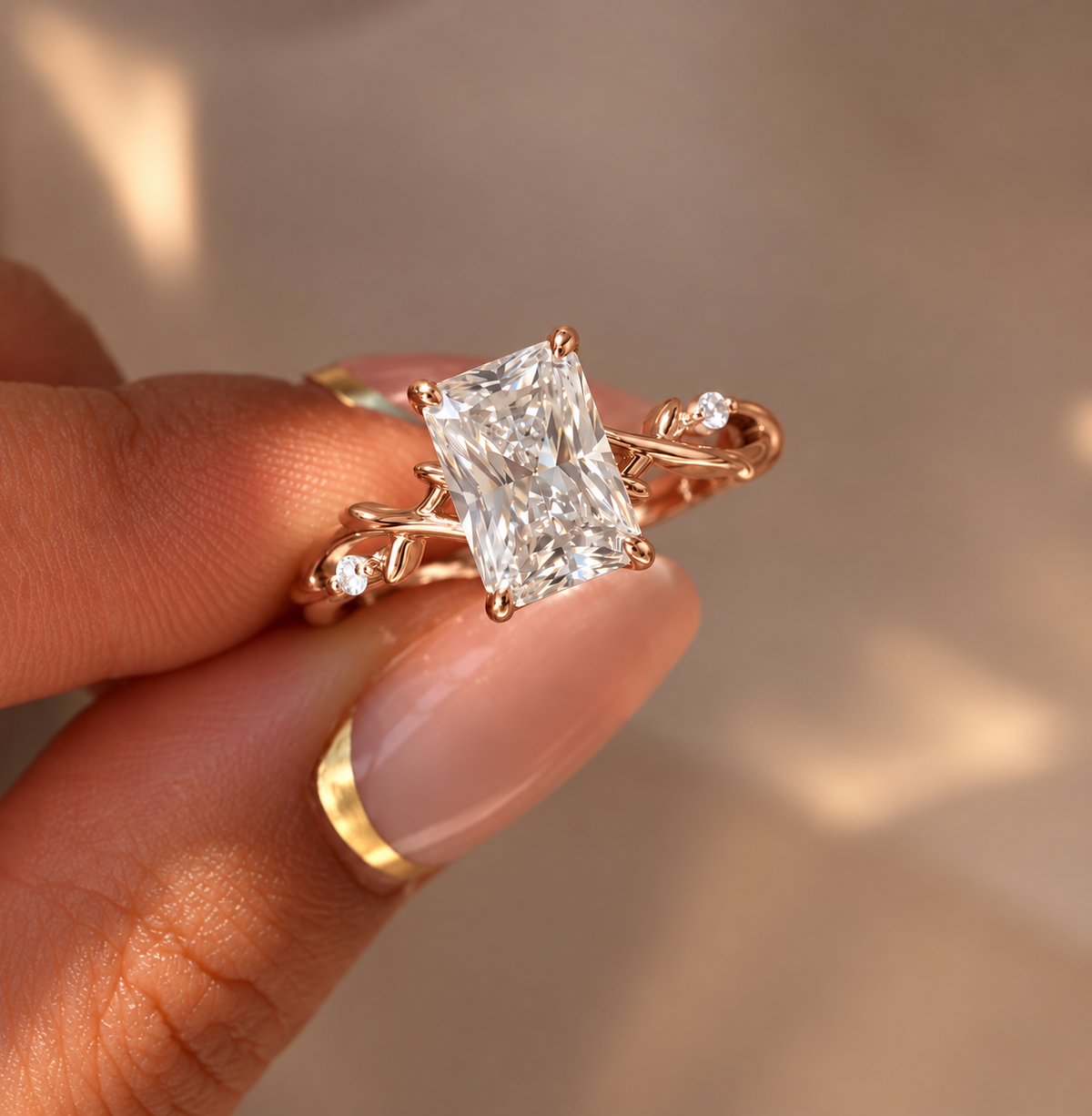 2 Carat Nature-Inspired Radiant Cut Moissanite Ring