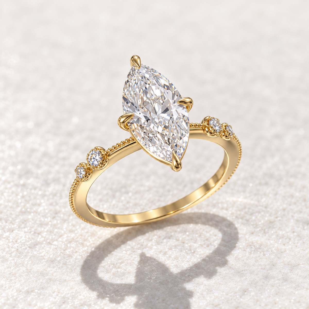 2 Carat Marquise Cut Moissanite Ring with Vintage Band