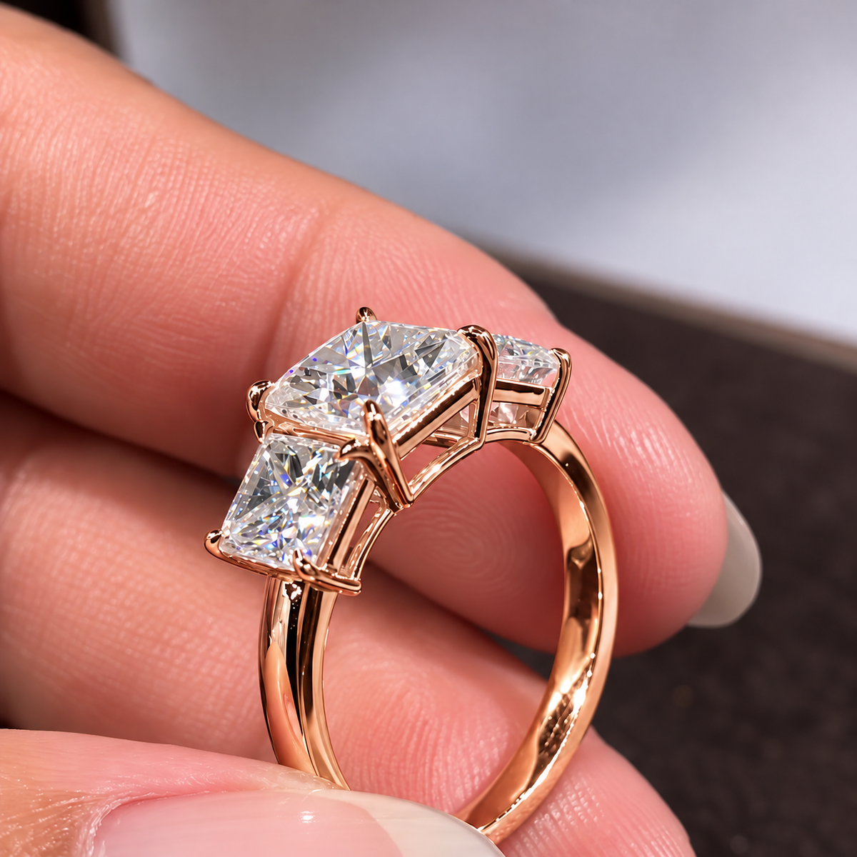 Three Stone Princess Cut Moissanite Ring