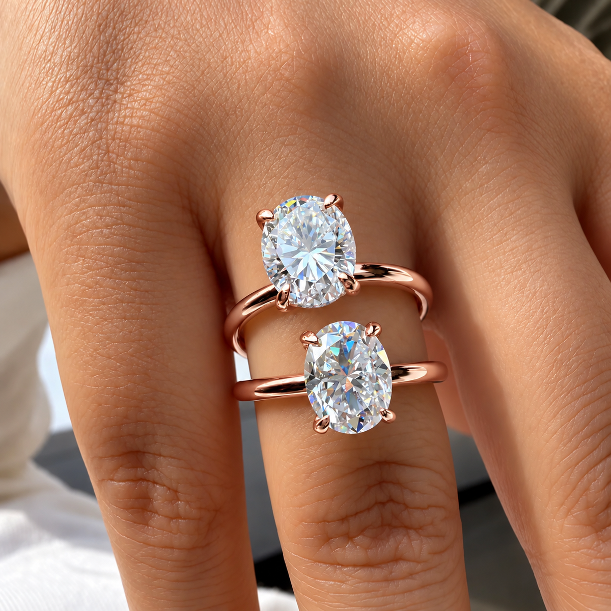 3 Carat Oval Cut Hidden Halo Moissanite Ring
