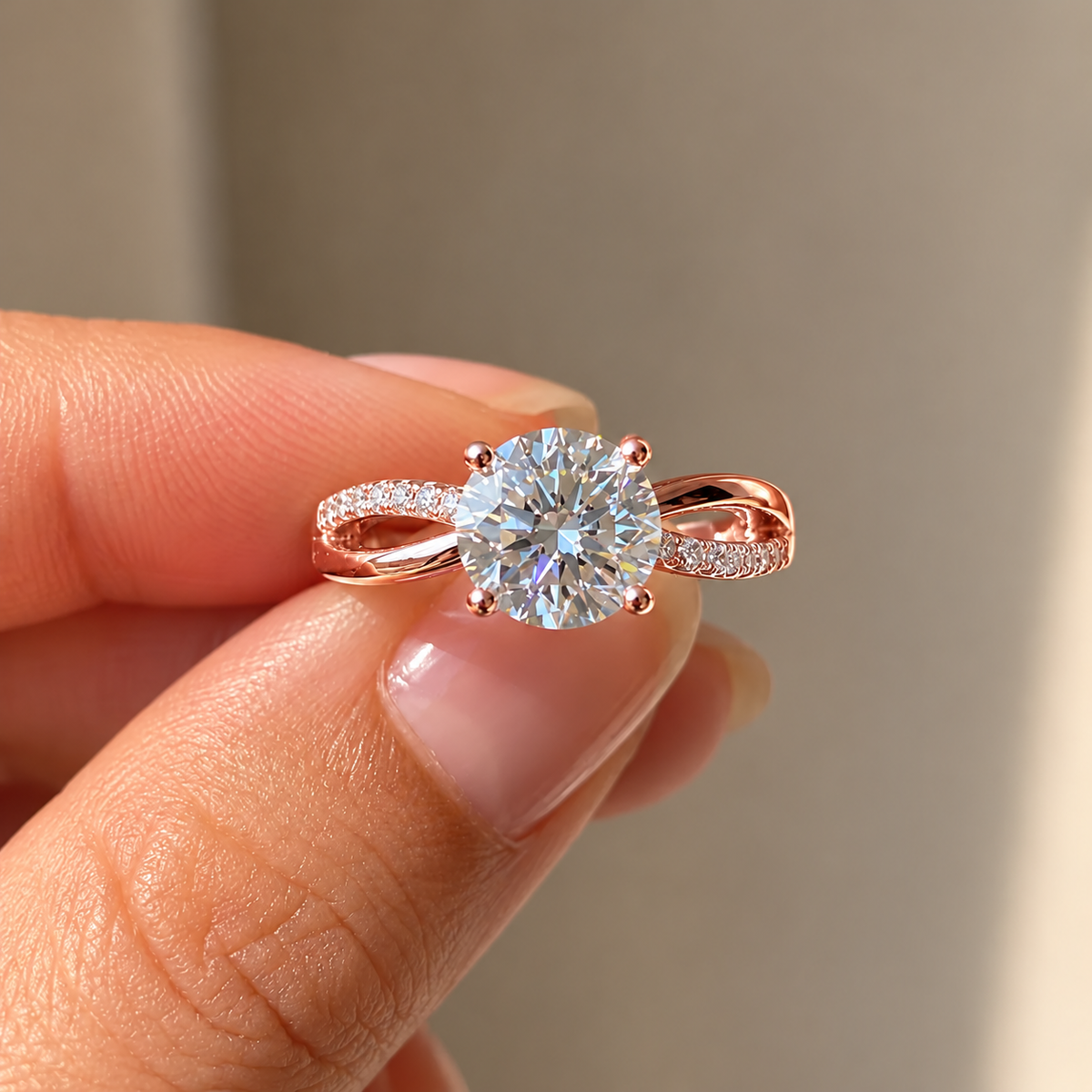 2 Carat Round Cut Moissanite Ring with Twisted Band