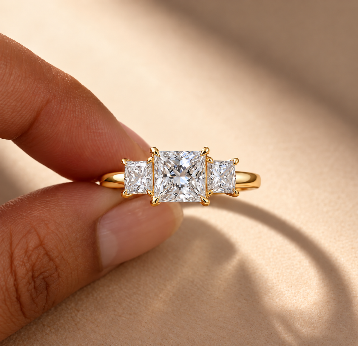 Three Stone Princess Cut Moissanite Ring