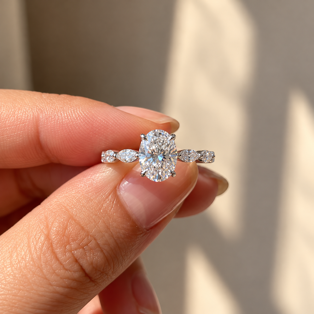 2 Carat Oval Cut Moissanite Ring with Vintage Twisted Band