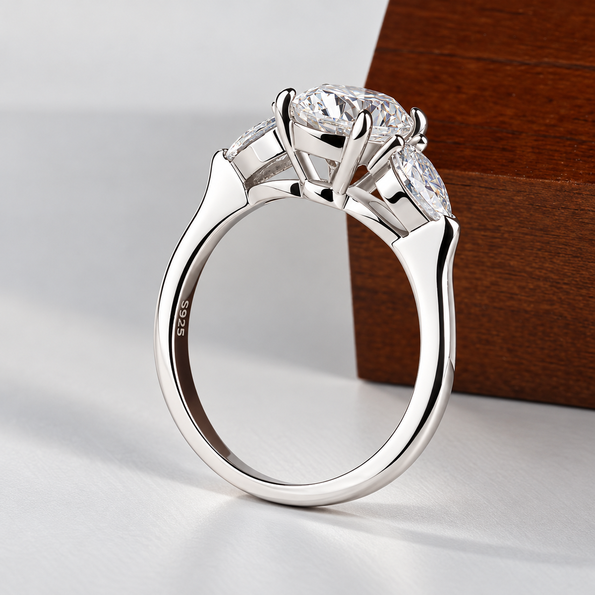 2 Carat Oval Cut Moissanite Ring with Pear Cut Side Stones