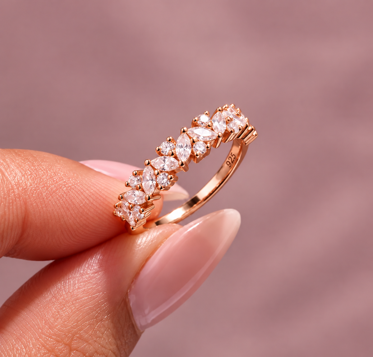 Marquise & Round Cut Half Eternity Moissanite Band