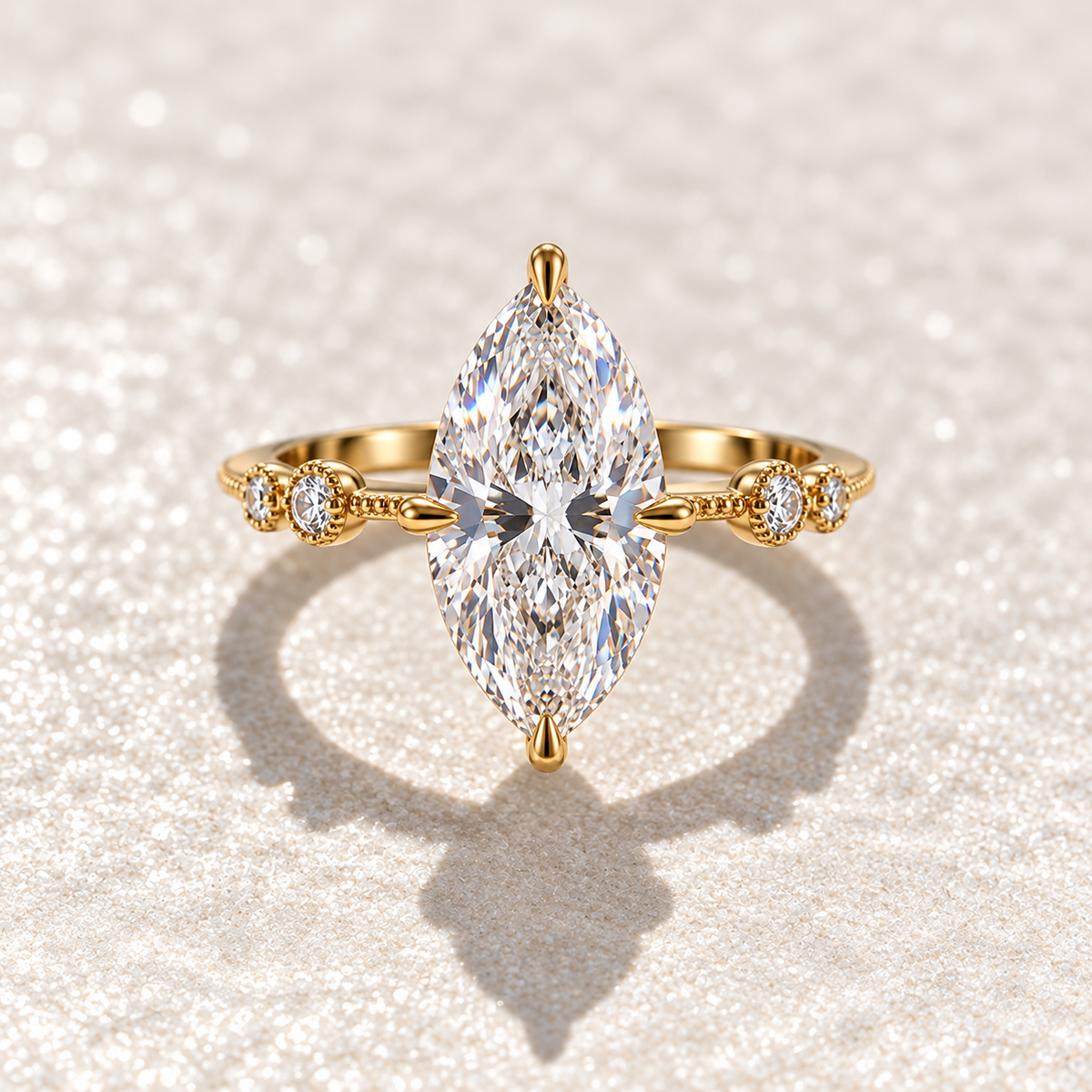 2 Carat Marquise Cut Moissanite Ring with Vintage Band