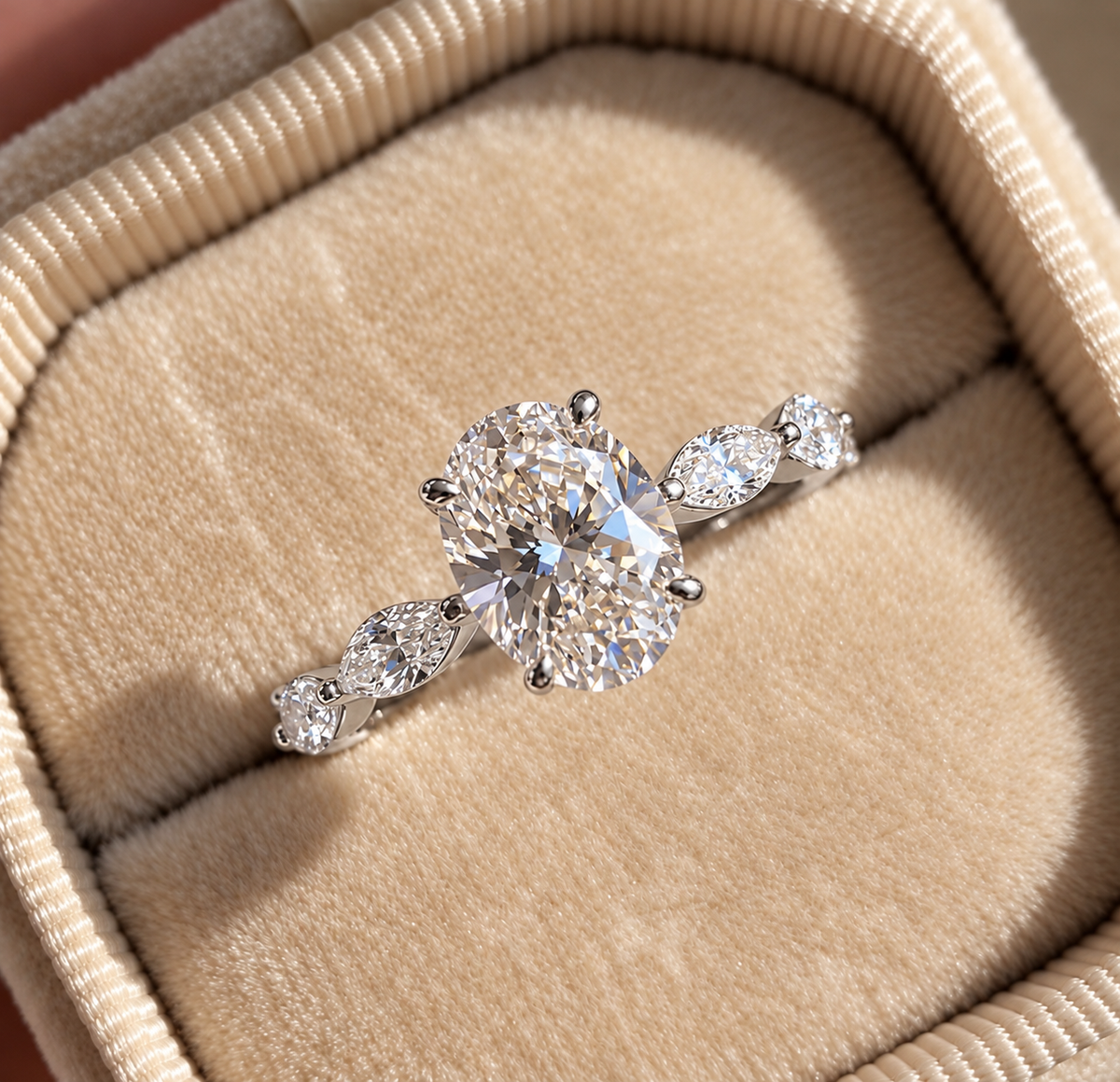 2 Carat Oval Cut Moissanite Ring with Vintage Twisted Band