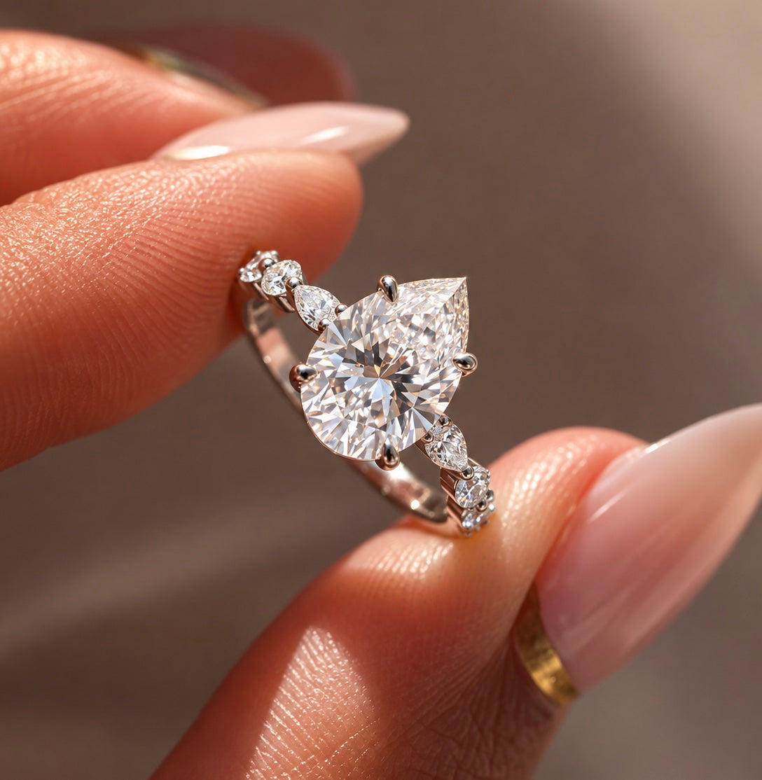 2 Carat Pear Cut Moissanite Ring with Twisted Band