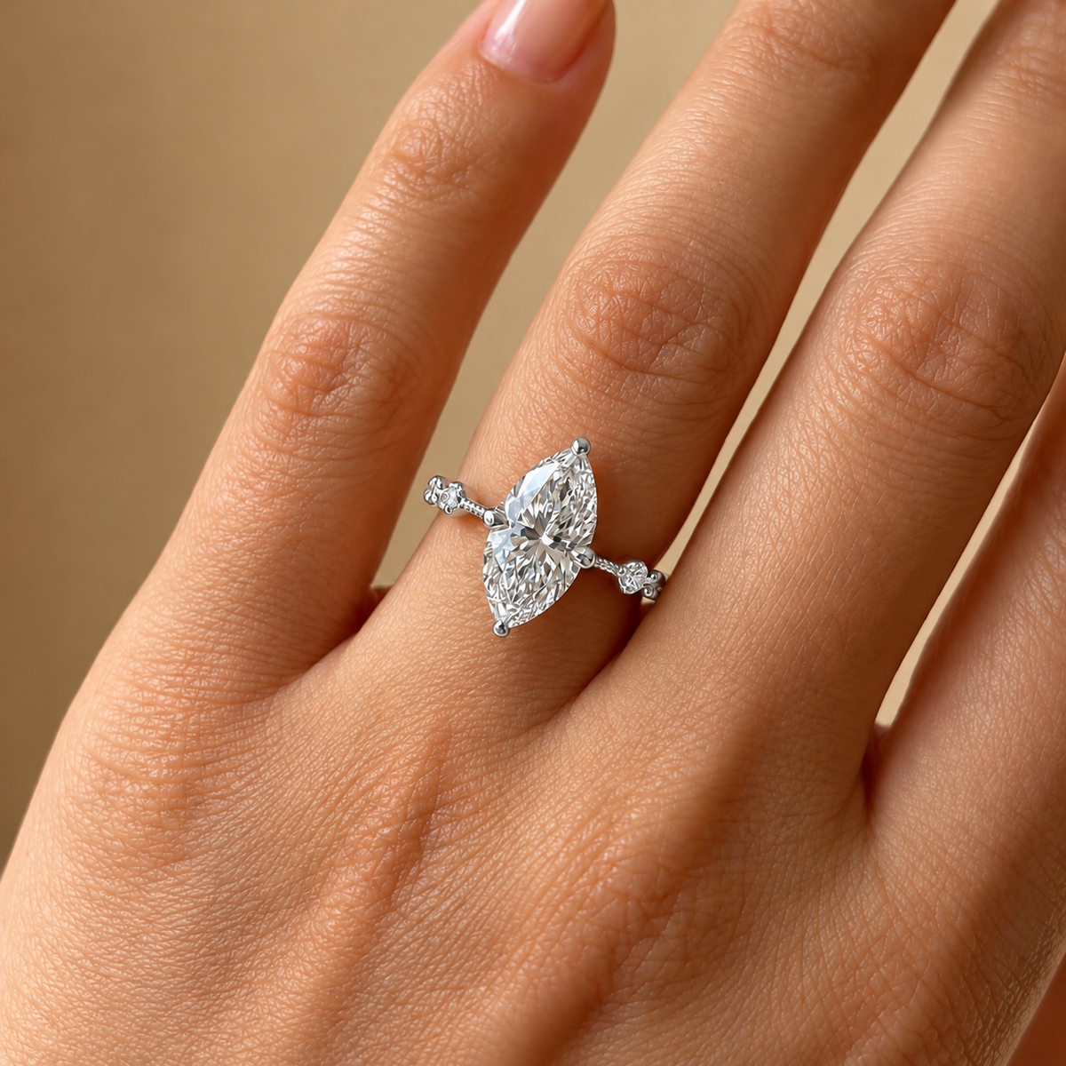 2 Carat Marquise Cut Moissanite Ring with Vintage Band