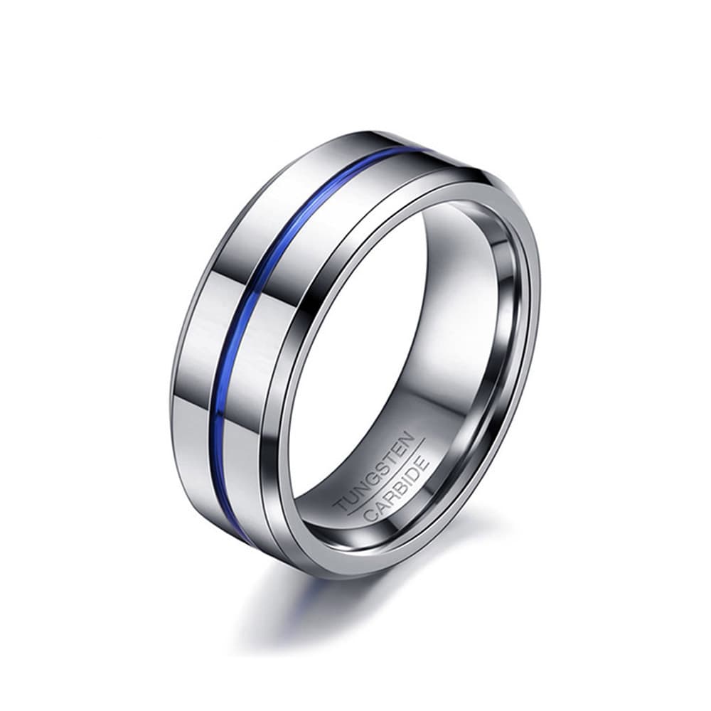 Men's Silver and Blue Tungsten Wedding Ring