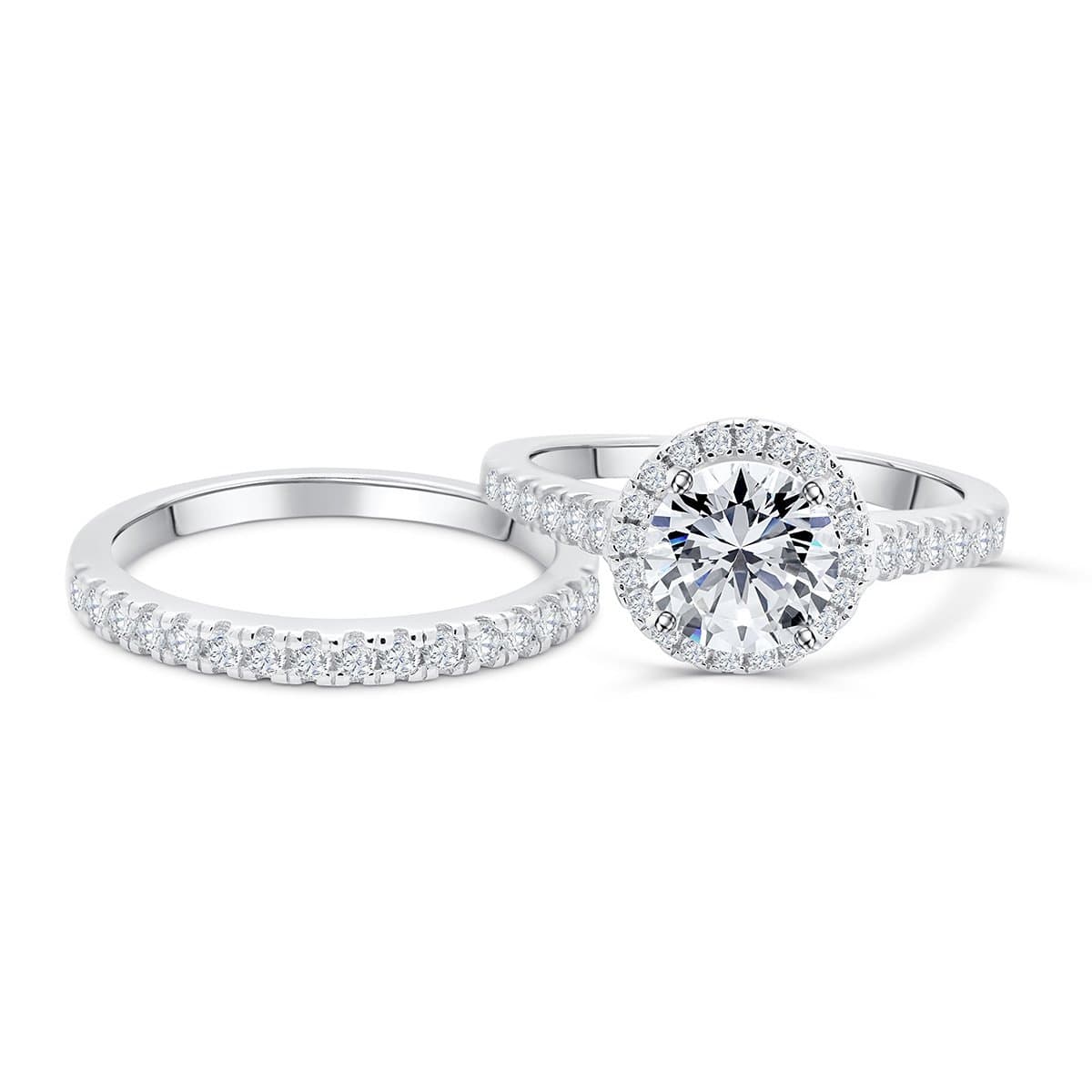 Round Halo Engagement Ring Set