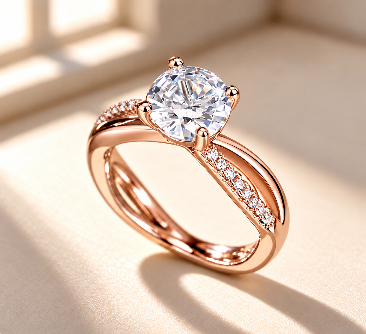 2 Carat Round Cut Moissanite Ring with Twisted Band