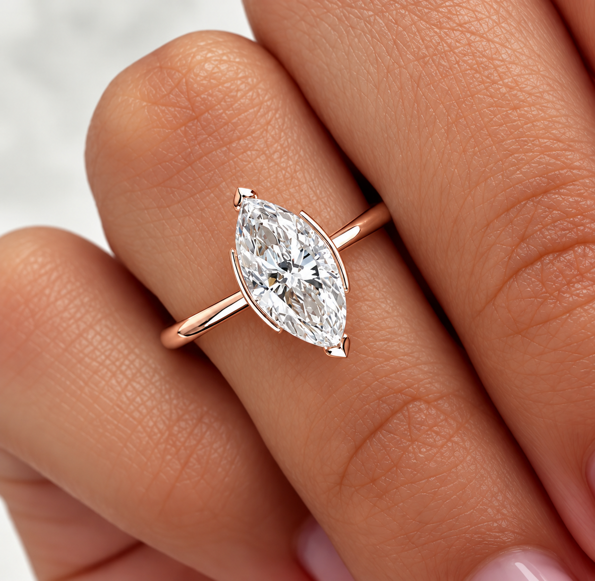 3 Carat Marquise Cut Half Bezel Moissanite Ring