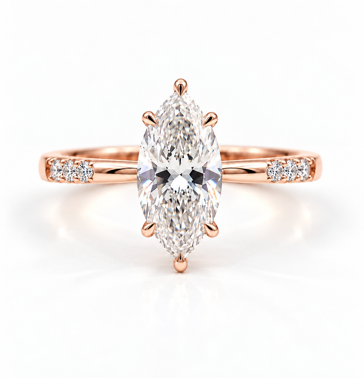 2 Carat Marquise Cut Moissanite Ring with Three Side Stones