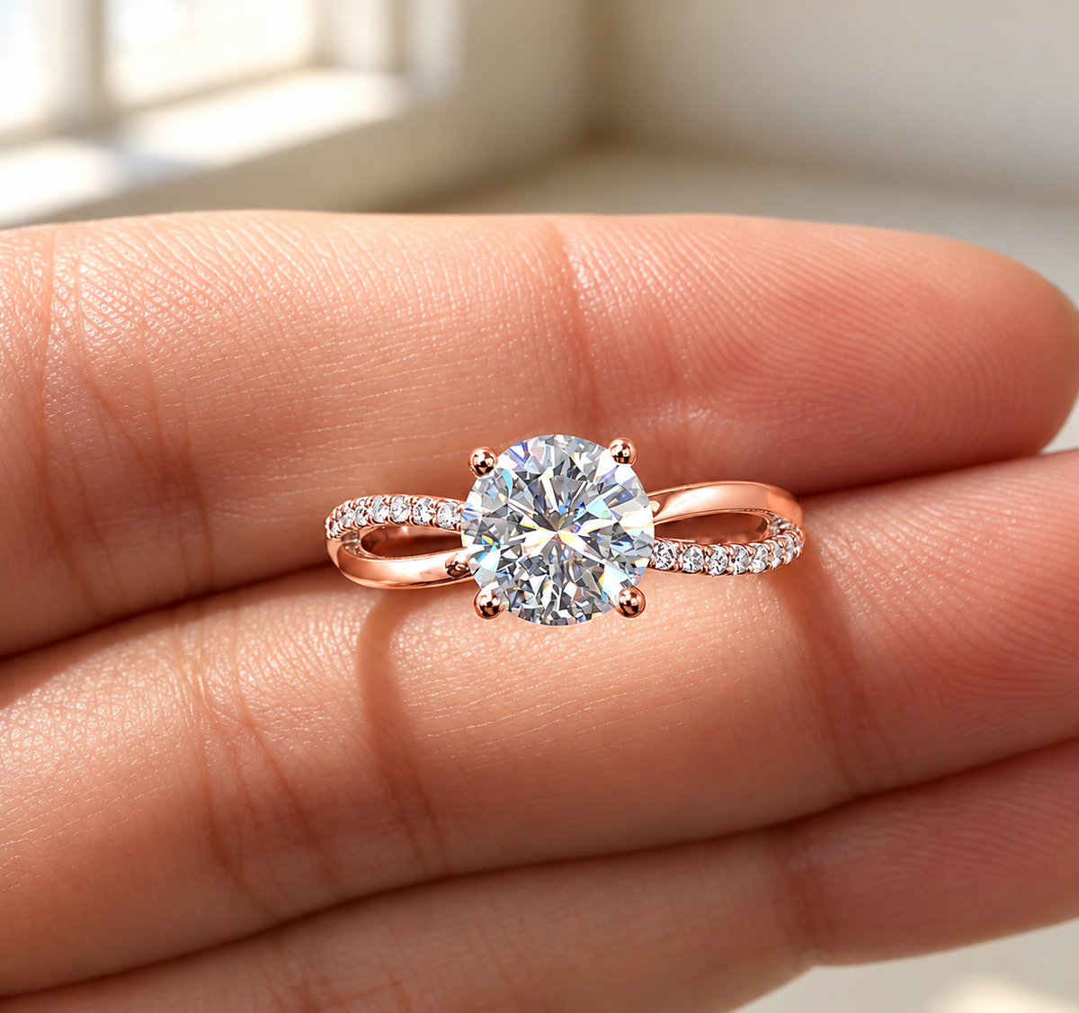 2 Carat Round Cut Moissanite Ring with Twisted Band