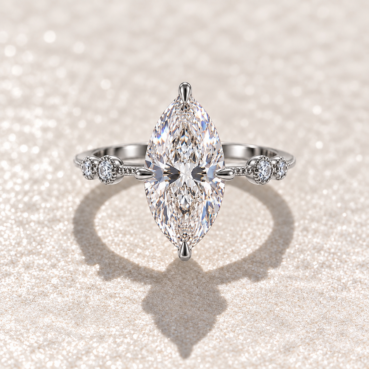2 Carat Marquise Cut Moissanite Ring with Vintage Band