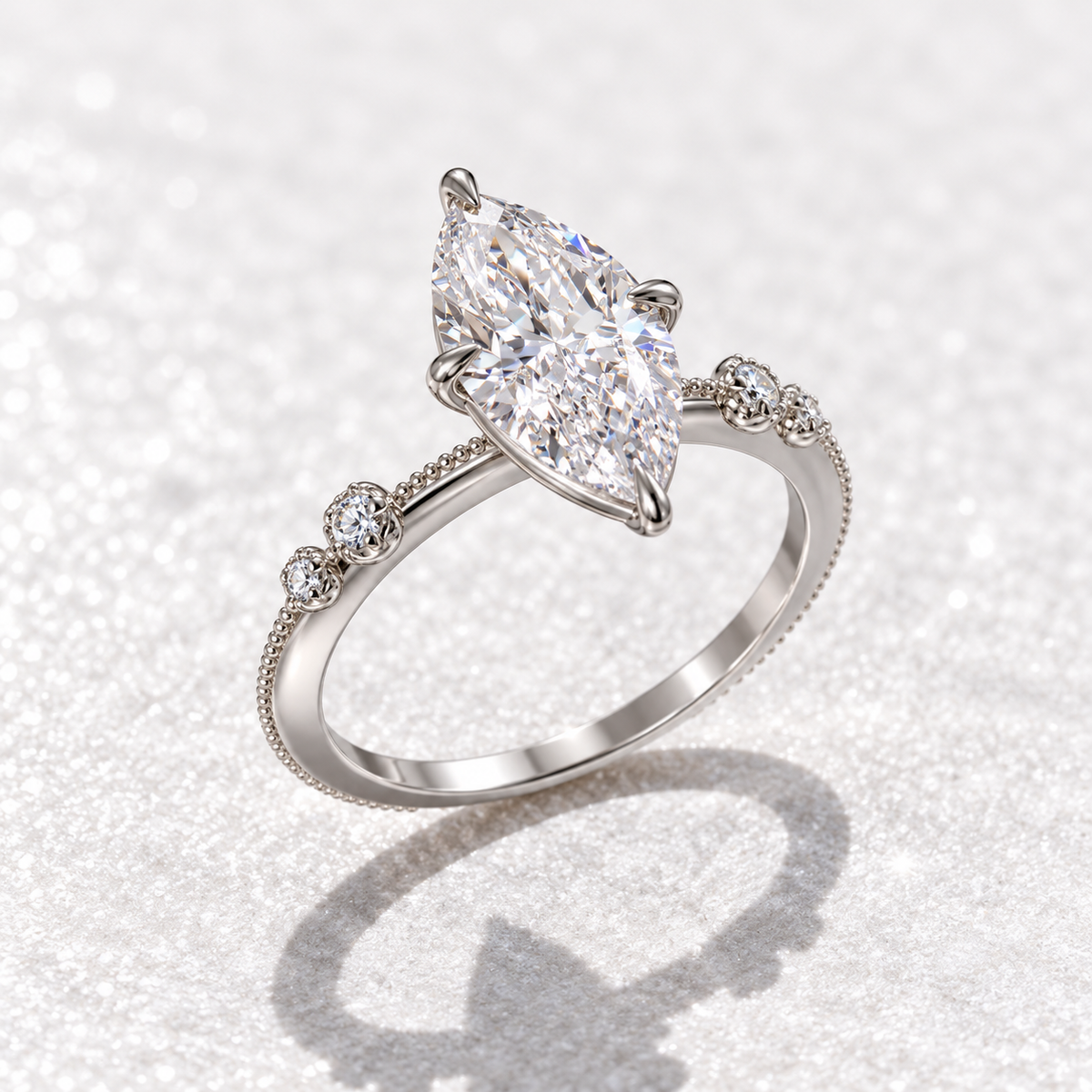 2 Carat Marquise Cut Moissanite Ring with Vintage Band