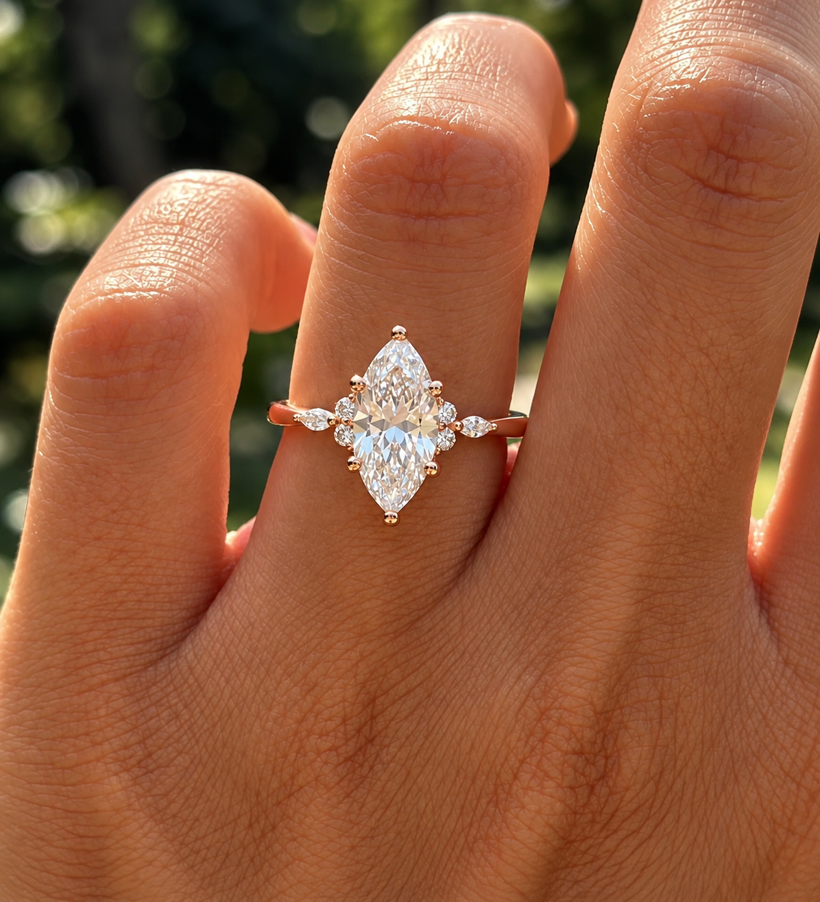 2 Carat Marquise Cut Moissanite Ring with Side Stones
