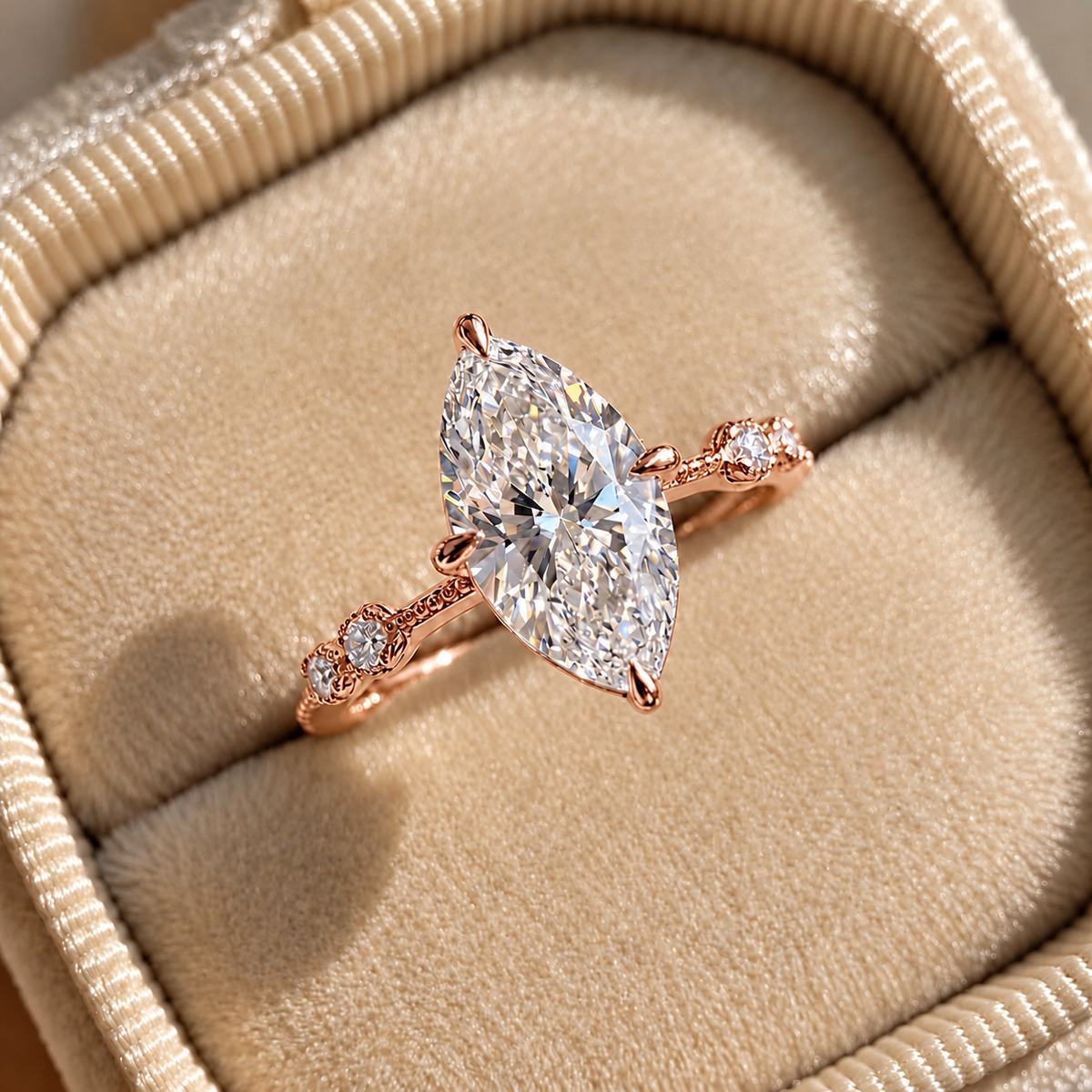 2 Carat Marquise Cut Moissanite Ring with Vintage Band