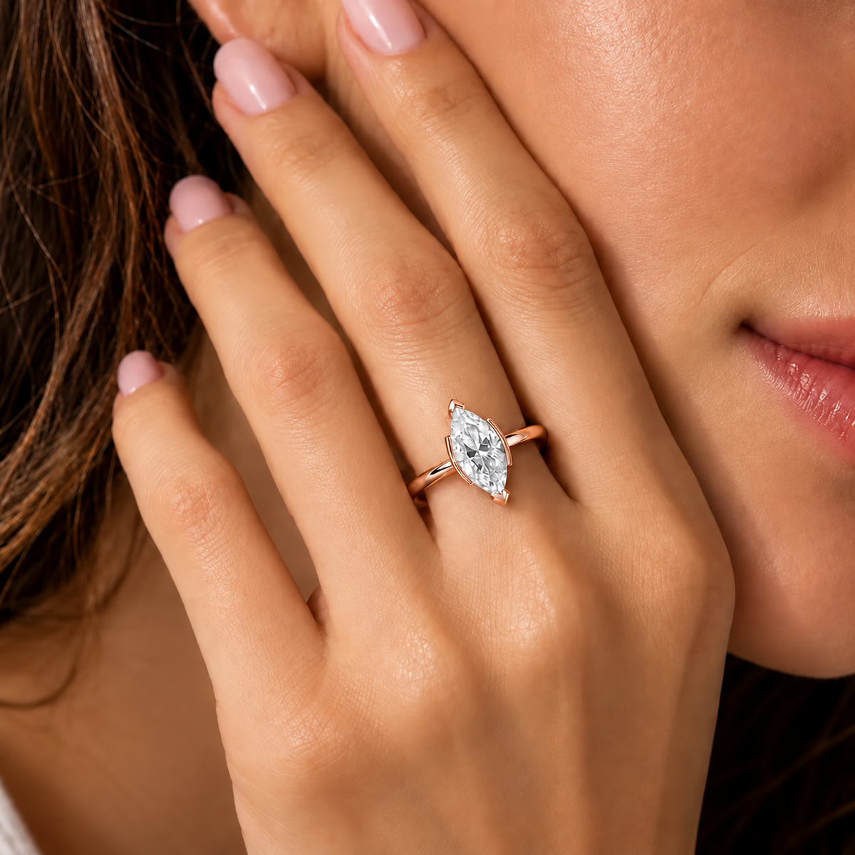 3 Carat Marquise Cut Half Bezel Moissanite Ring
