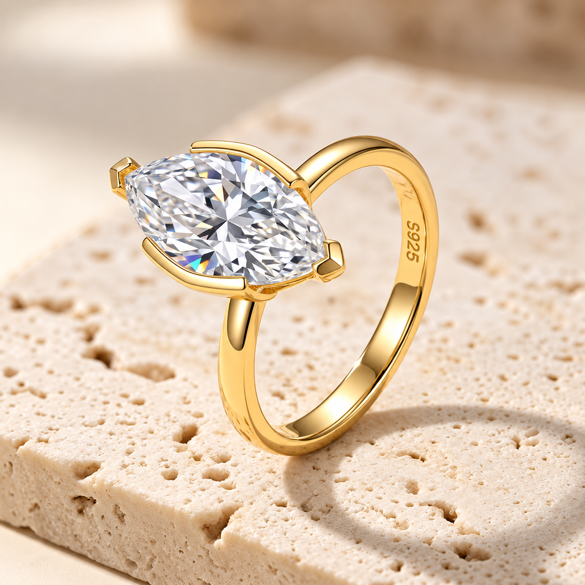 3 Carat Marquise Cut Half Bezel Moissanite Ring
