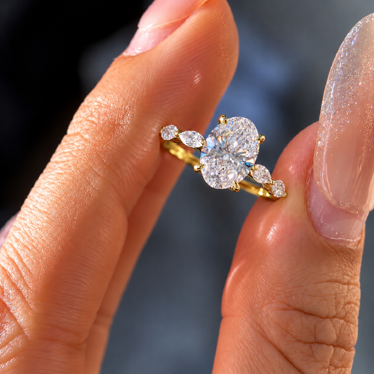 2 Carat Oval Cut Moissanite Ring with Vintage Twisted Band