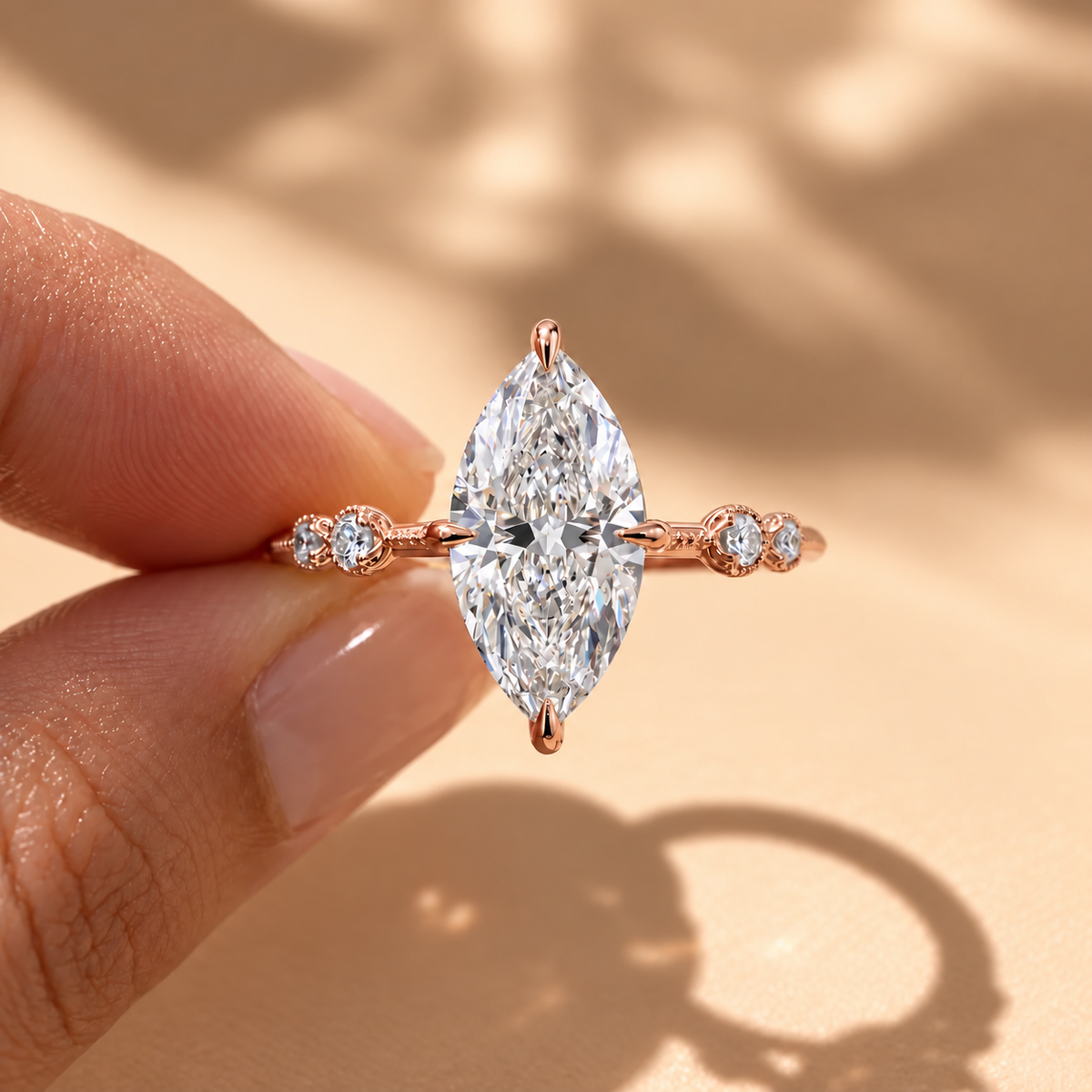 2 Carat Marquise Cut Moissanite Ring with Vintage Band