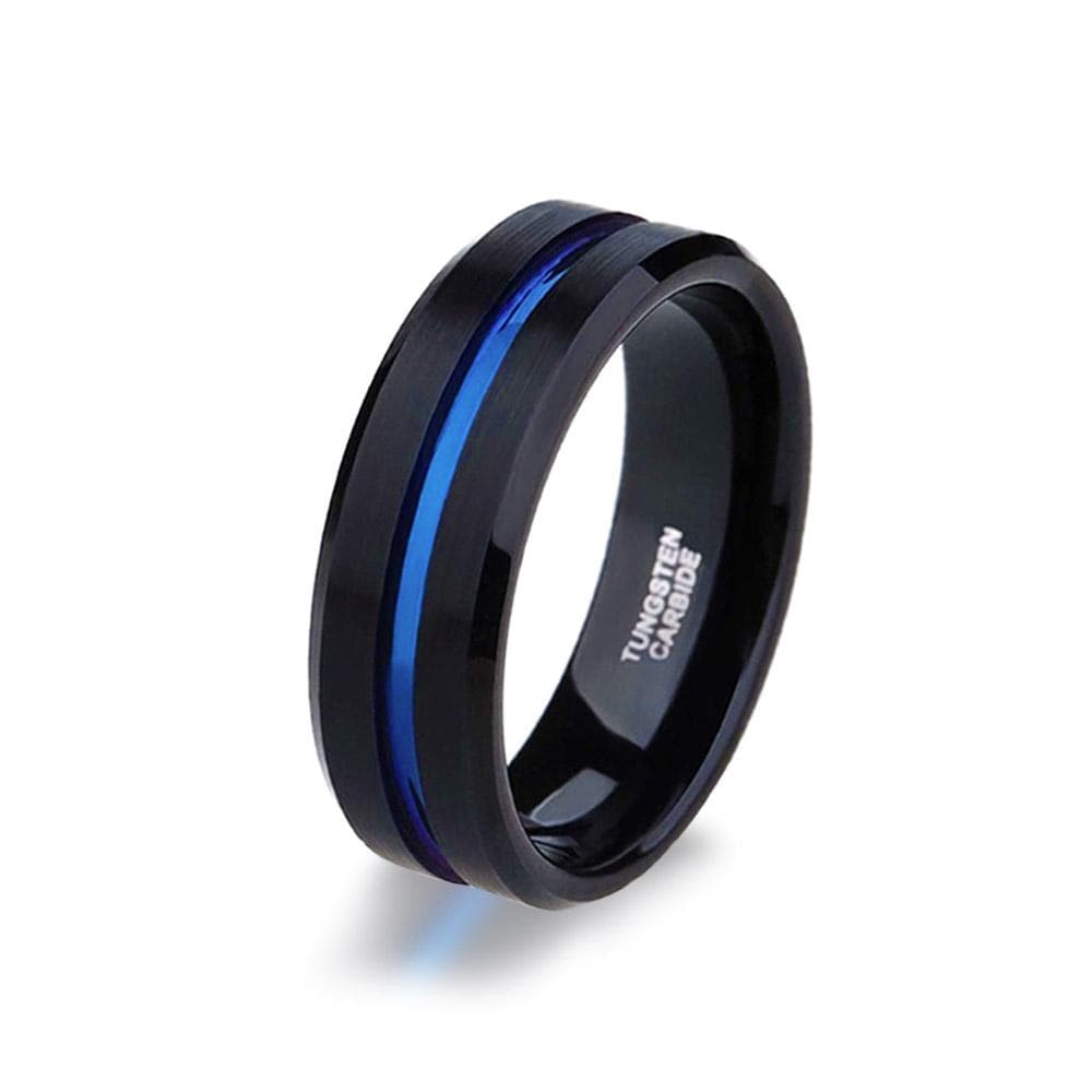 Black and Blue Tungsten Wedding Ring