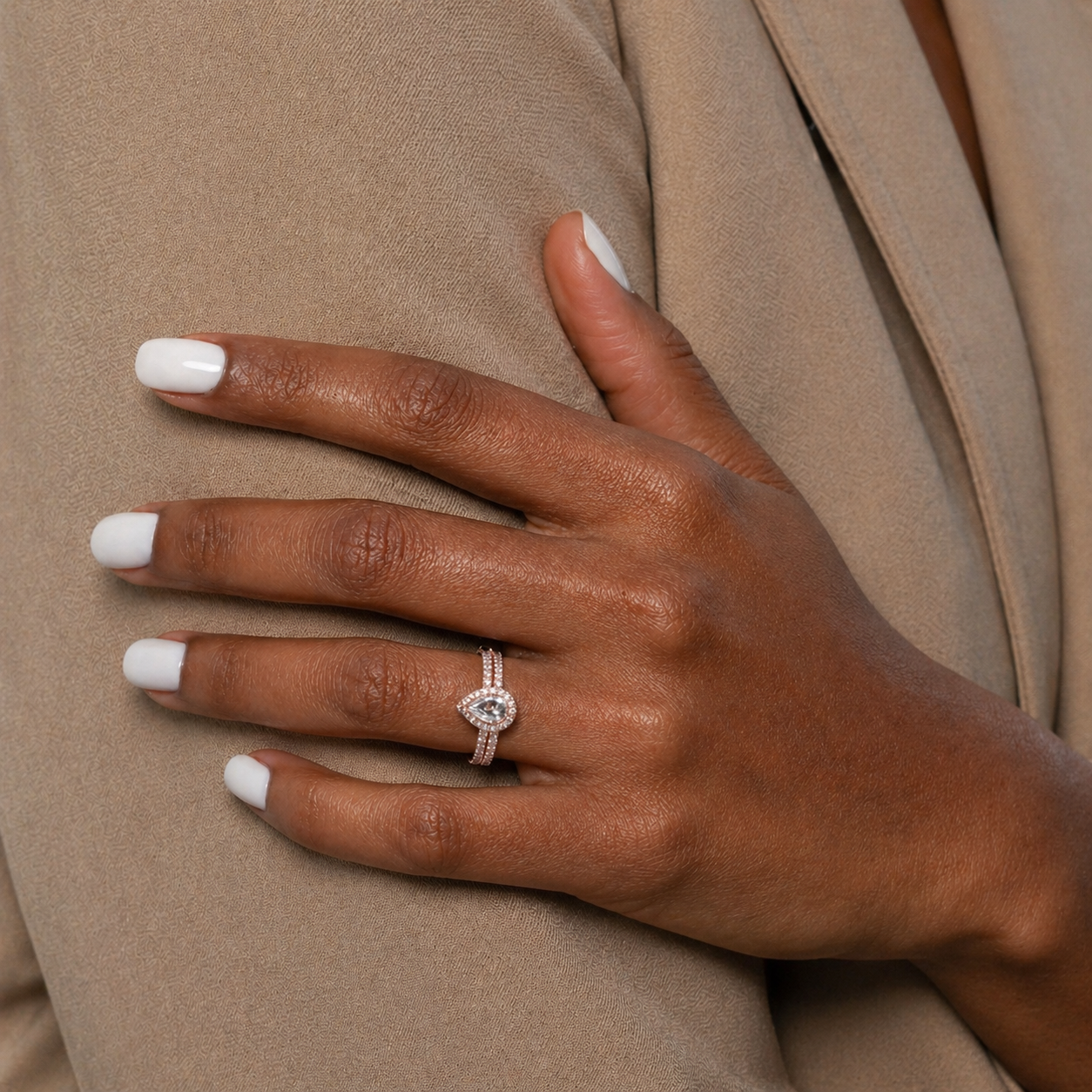 Pear Cut Halo Moissanite Ring Set