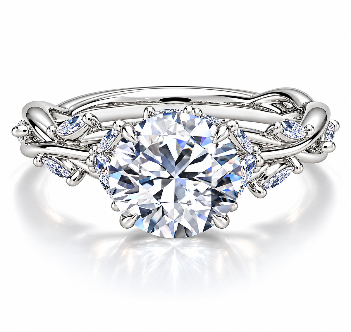 2 Carat Round Cut Nature-Inspired Moissanite Ring