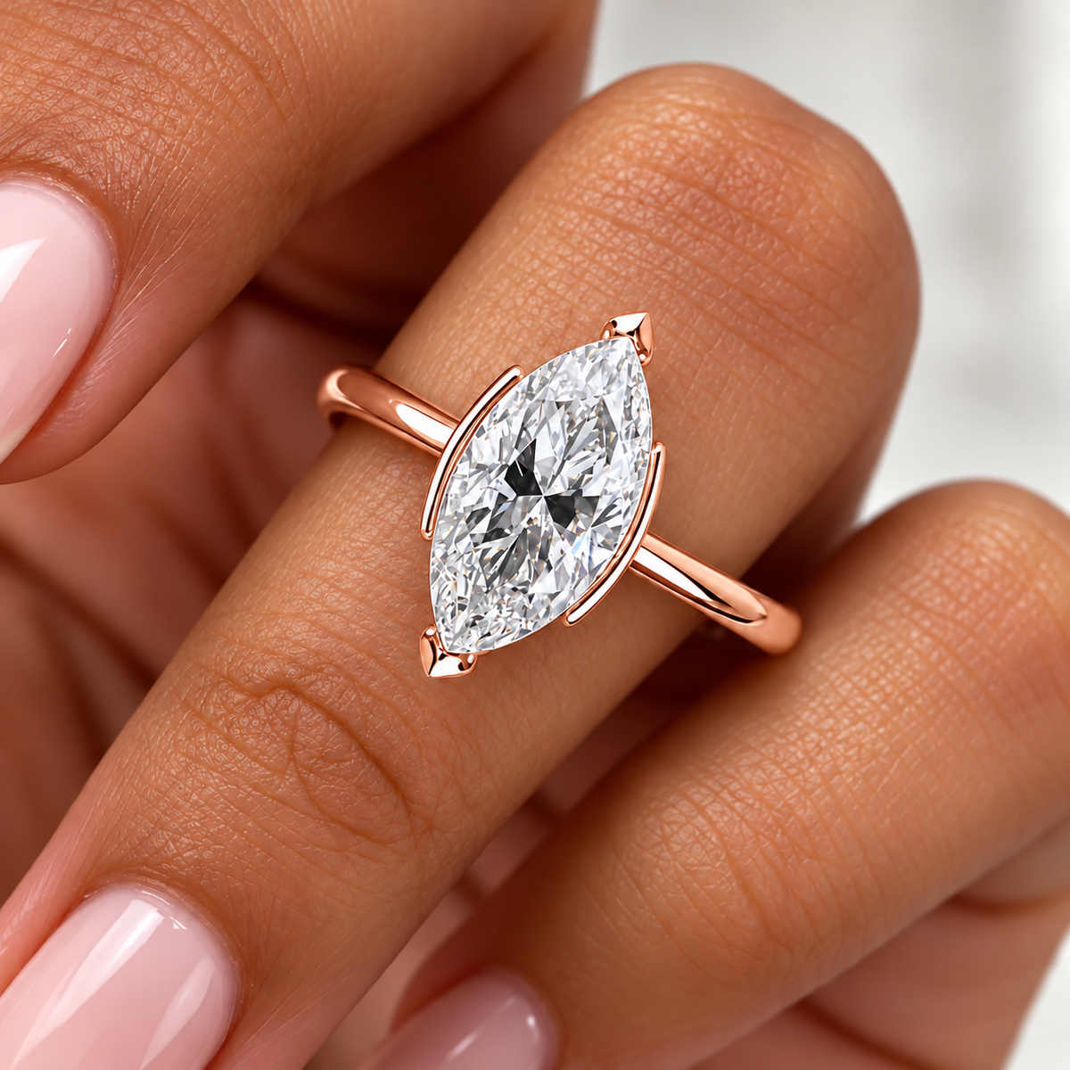 3 Carat Marquise Cut Half Bezel Moissanite Ring