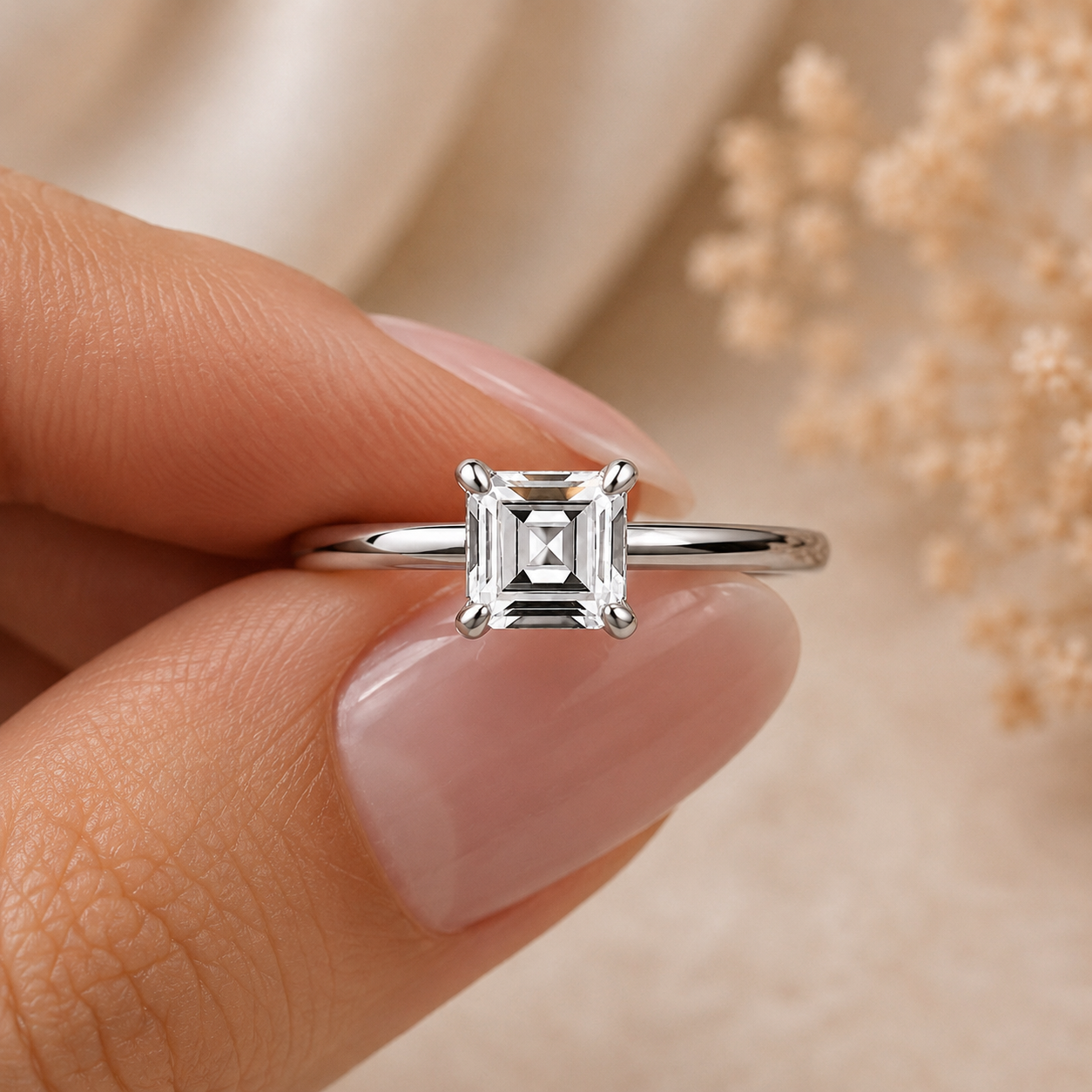 Square-Shaped Emerald Cut Moissanite Ring
