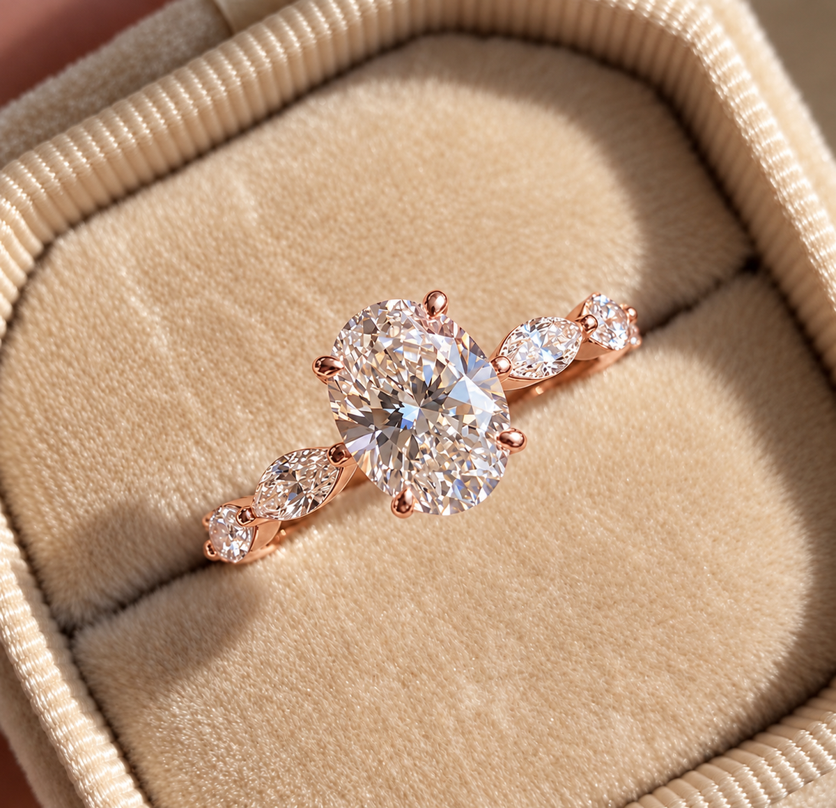 2 Carat Oval Cut Moissanite Ring with Vintage Twisted Band