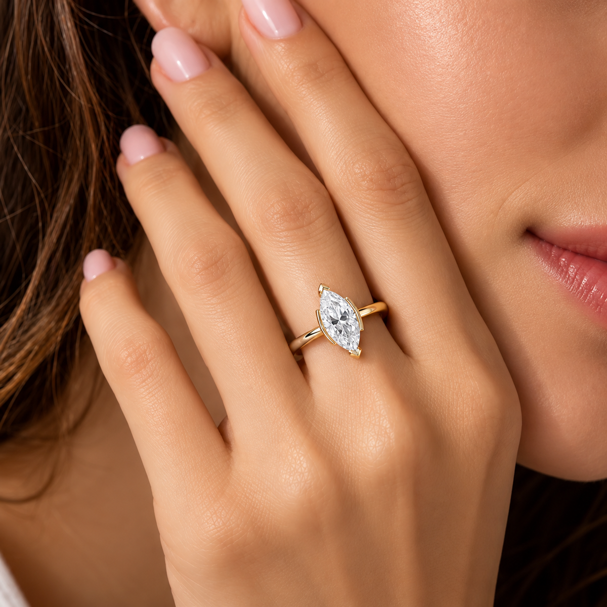 3 Carat Marquise Cut Half Bezel Moissanite Ring