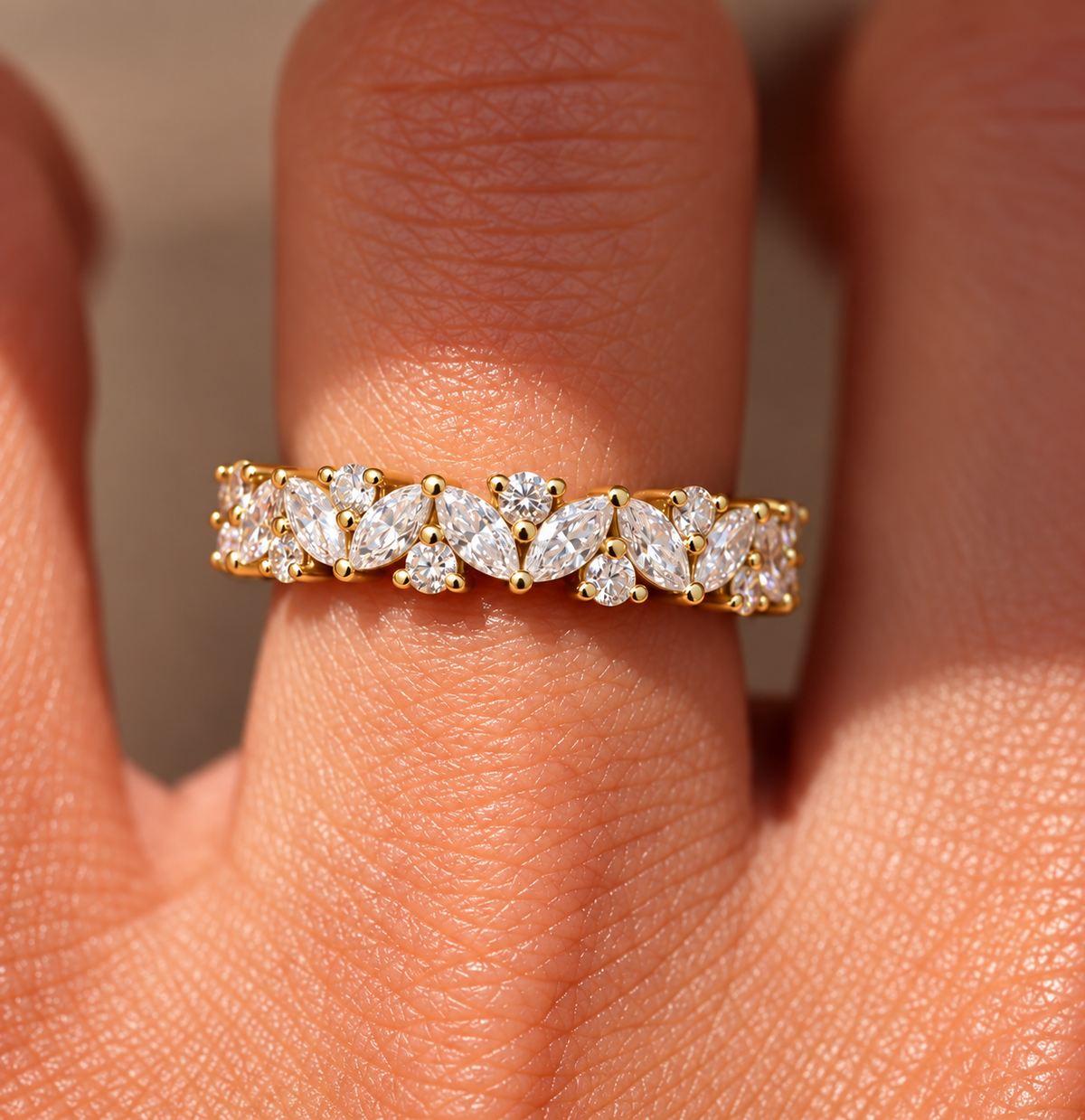 Marquise & Round Cut Half Eternity Moissanite Band