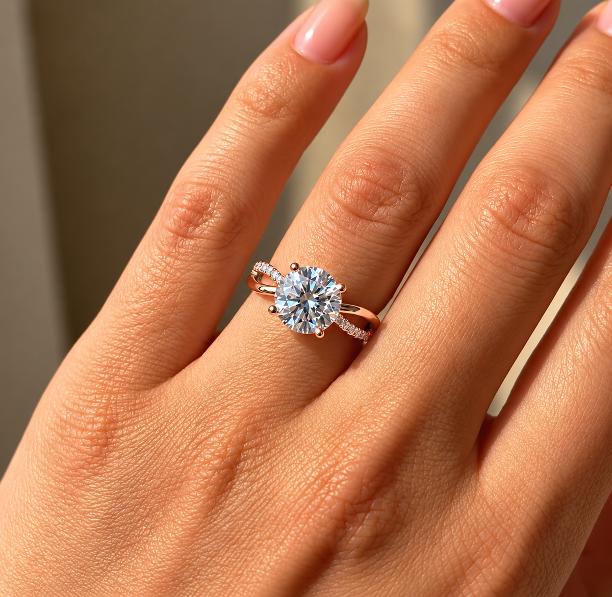 2 Carat Round Cut Moissanite Ring with Twisted Band