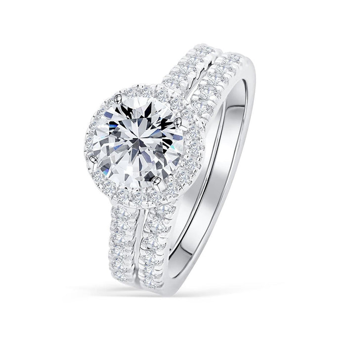Round Halo Engagement Ring Set