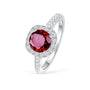Simulated Ruby Round Halo Engagement Ring